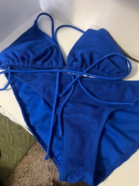 Electric Blue Mesh Triangle Bikini Set